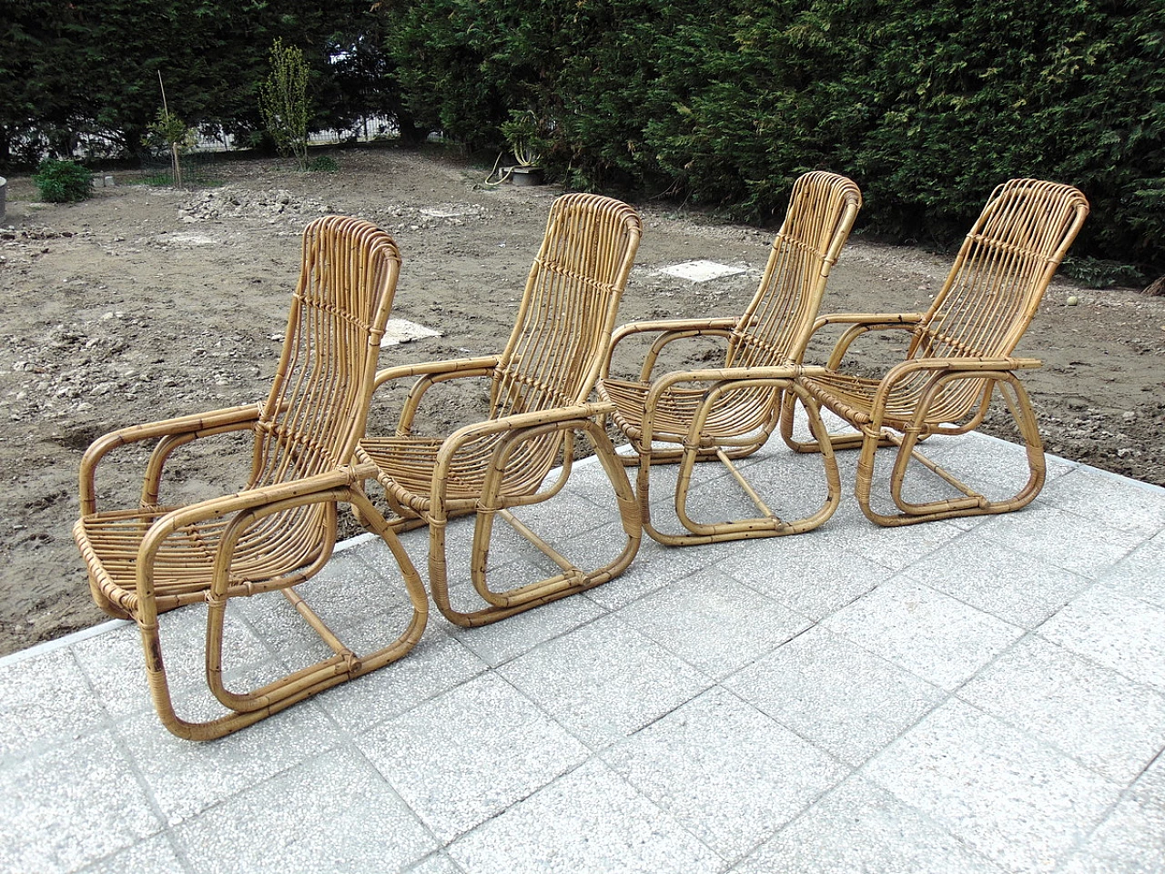 4 Bamboo armchairs, 1970s 3