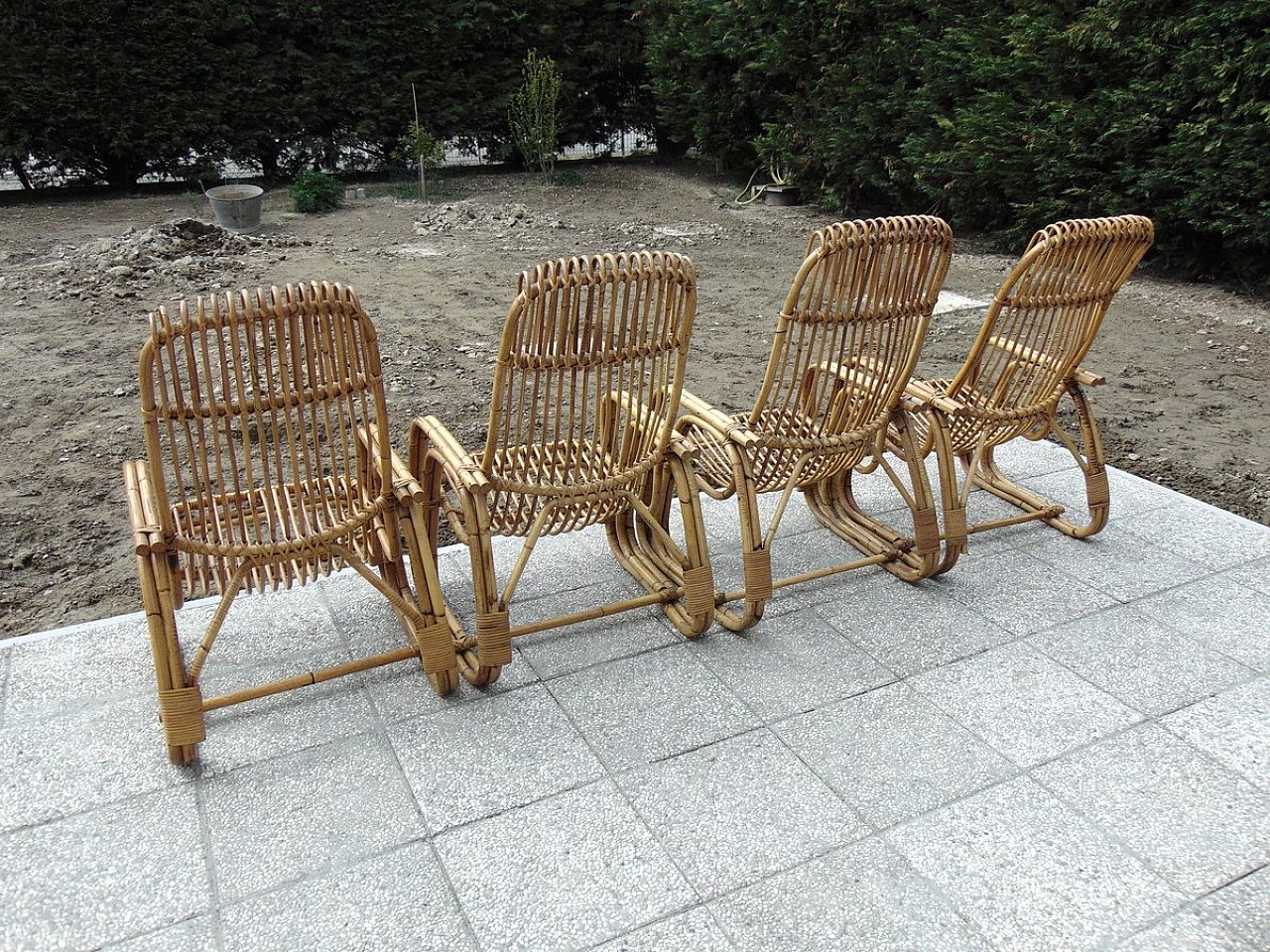 4 Bamboo armchairs, 1970s 5