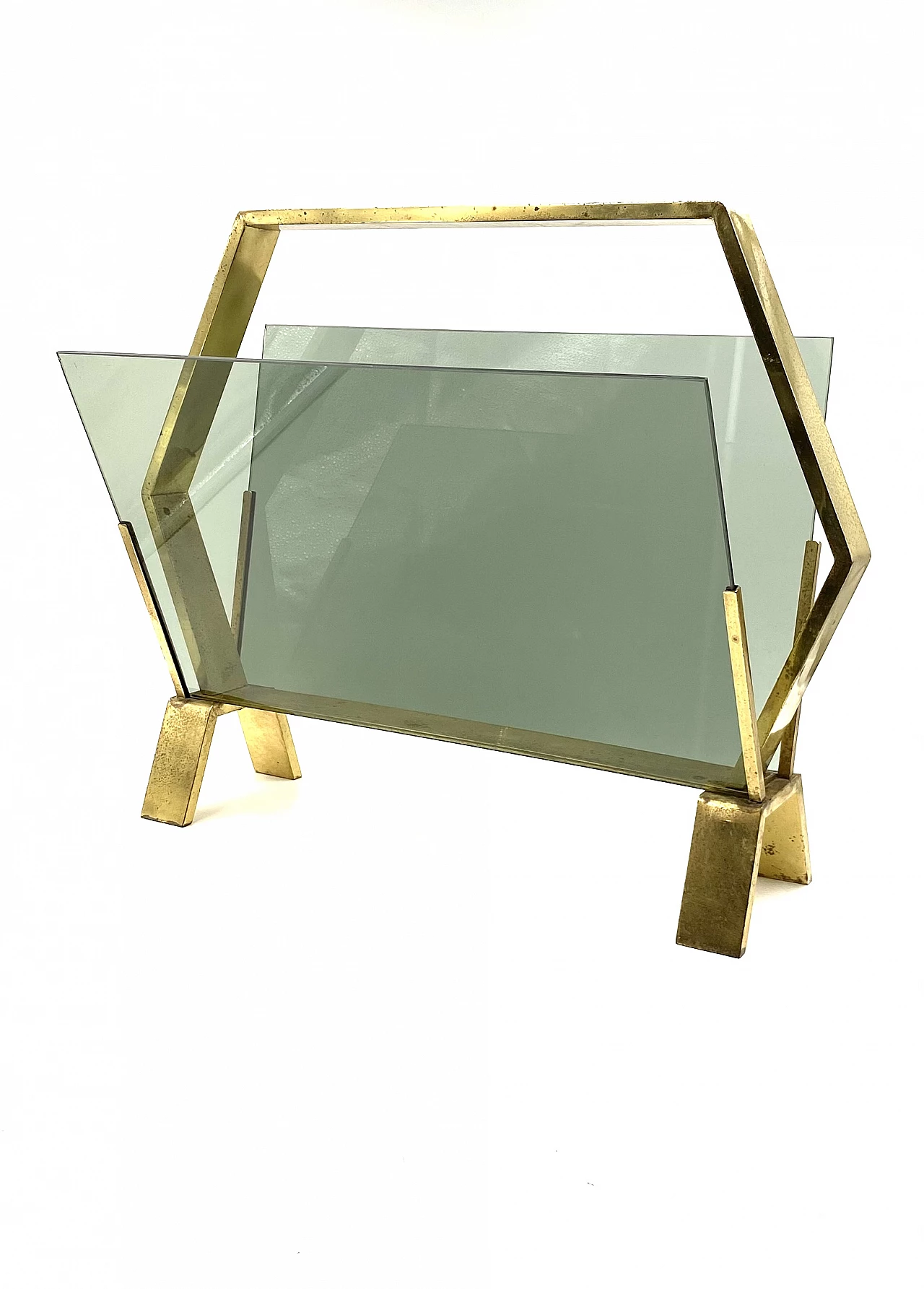 Brass and smoked glass magazine rack, 1970s 7