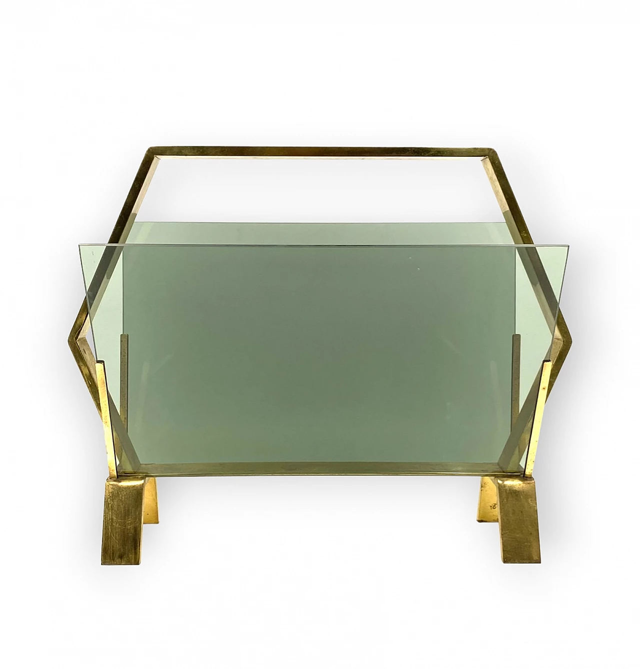 Brass and smoked glass magazine rack, 1970s 9