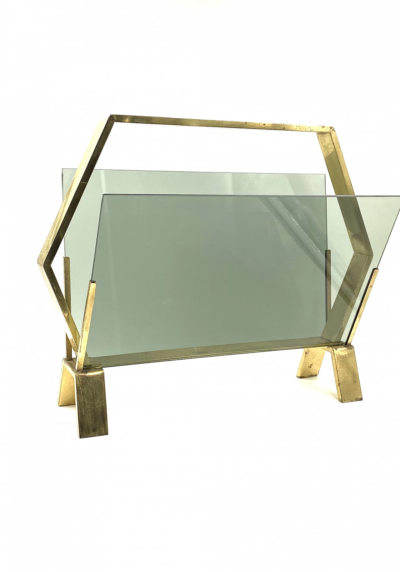 Brass and smoked glass magazine rack, 1970s 13