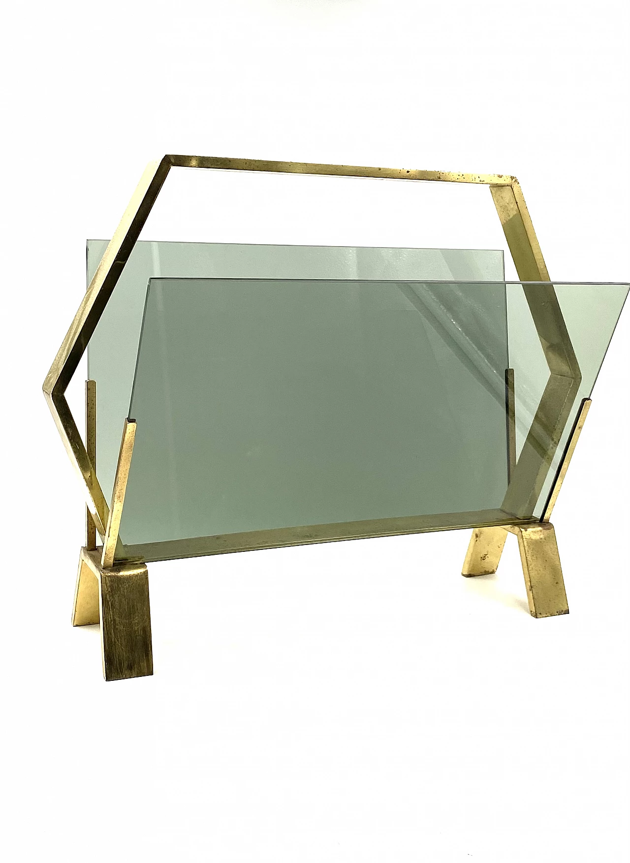 Brass and smoked glass magazine rack, 1970s 14