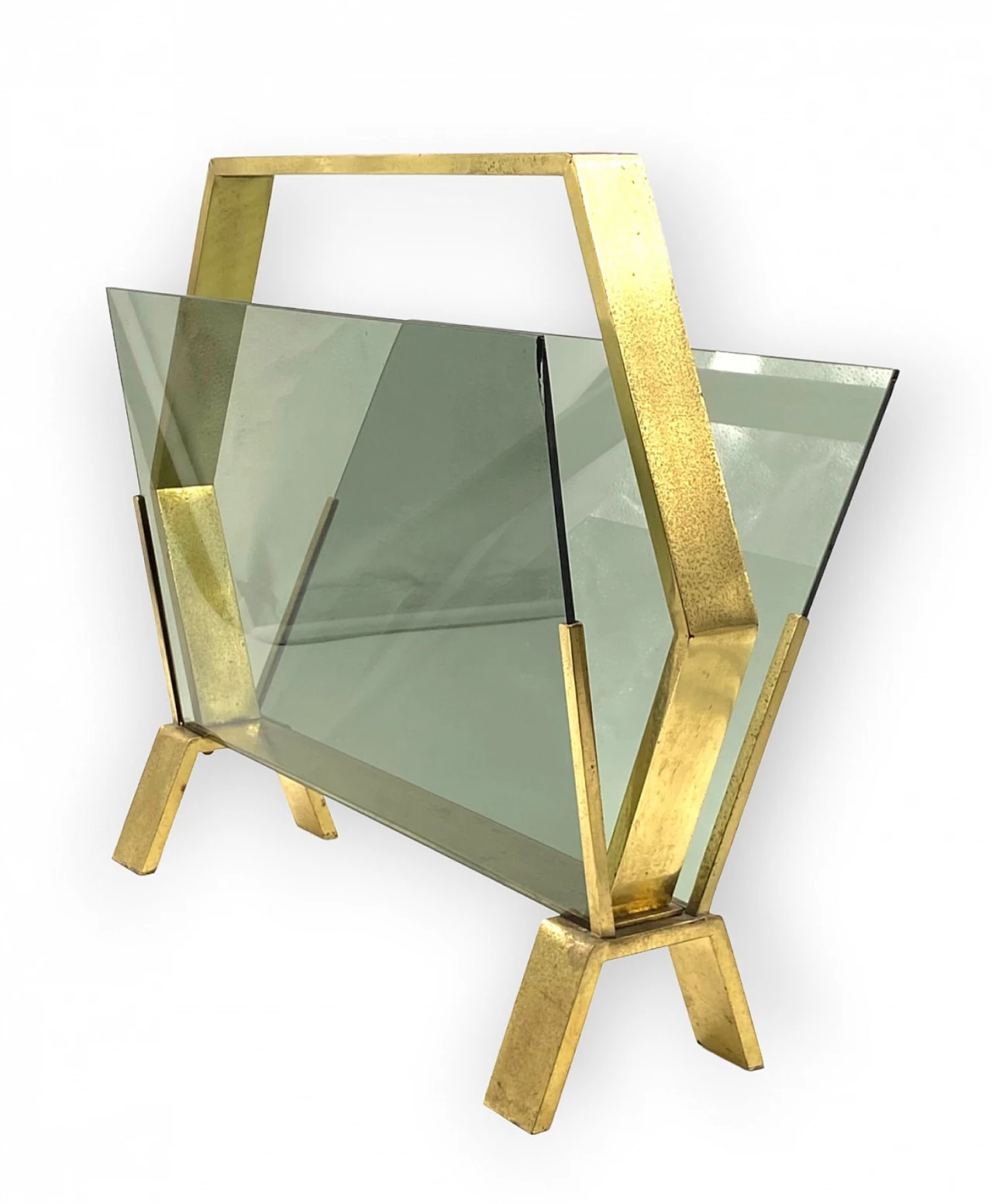 Brass and smoked glass magazine rack, 1970s 18