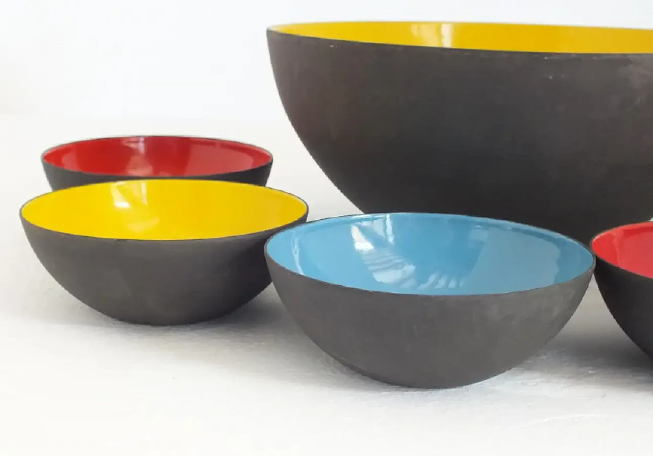 7 Coloured metal bowls by Herbert Krenchel, 1950s 5