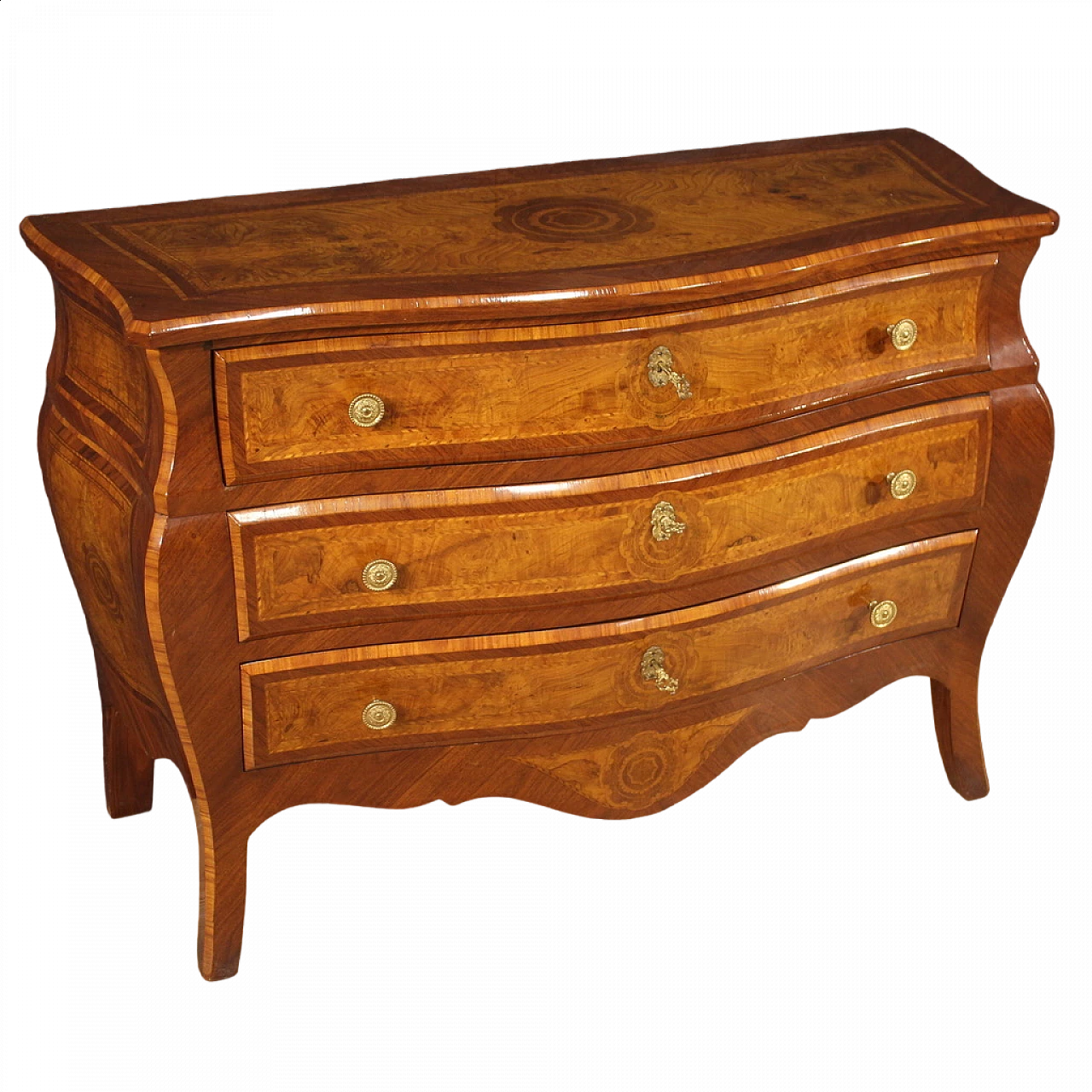 Inlaid three-drawer dresser in Louis XV style, 1970s 14