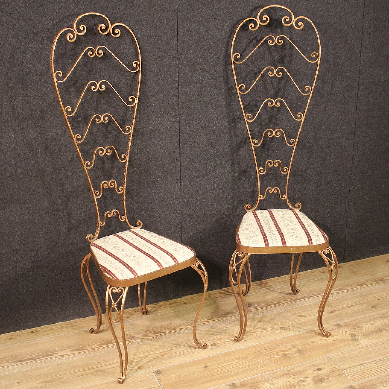 Pair of gilded metal chairs by Pier Luigi Colli, 1960s 1