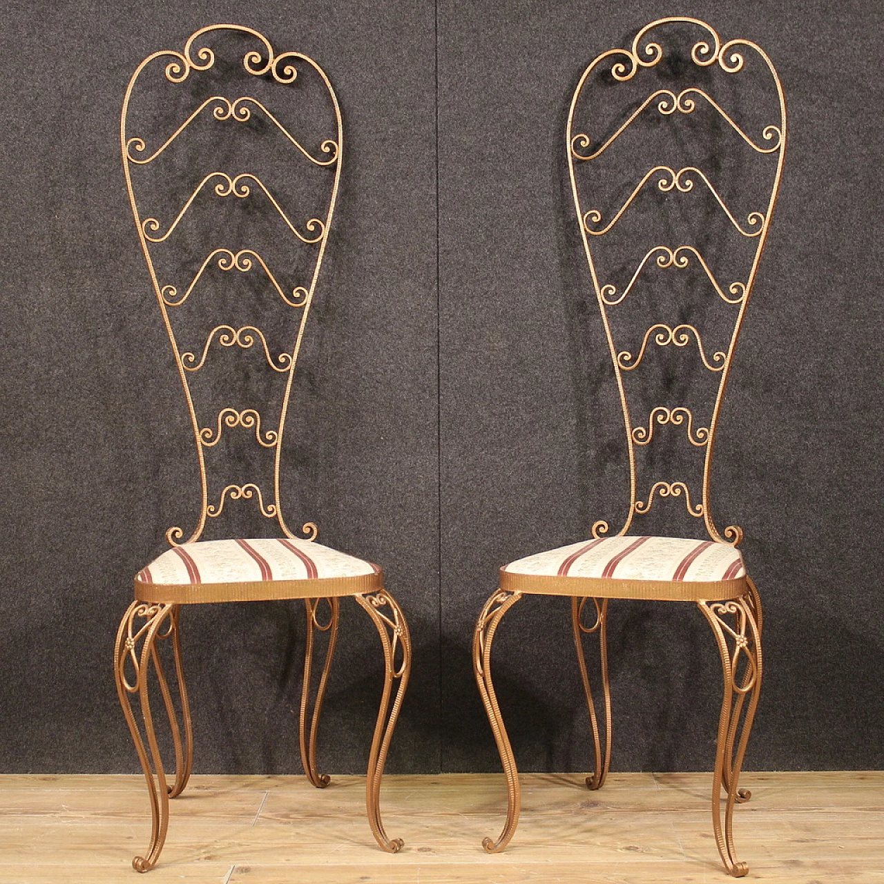 Pair of gilded metal chairs by Pier Luigi Colli, 1960s 5