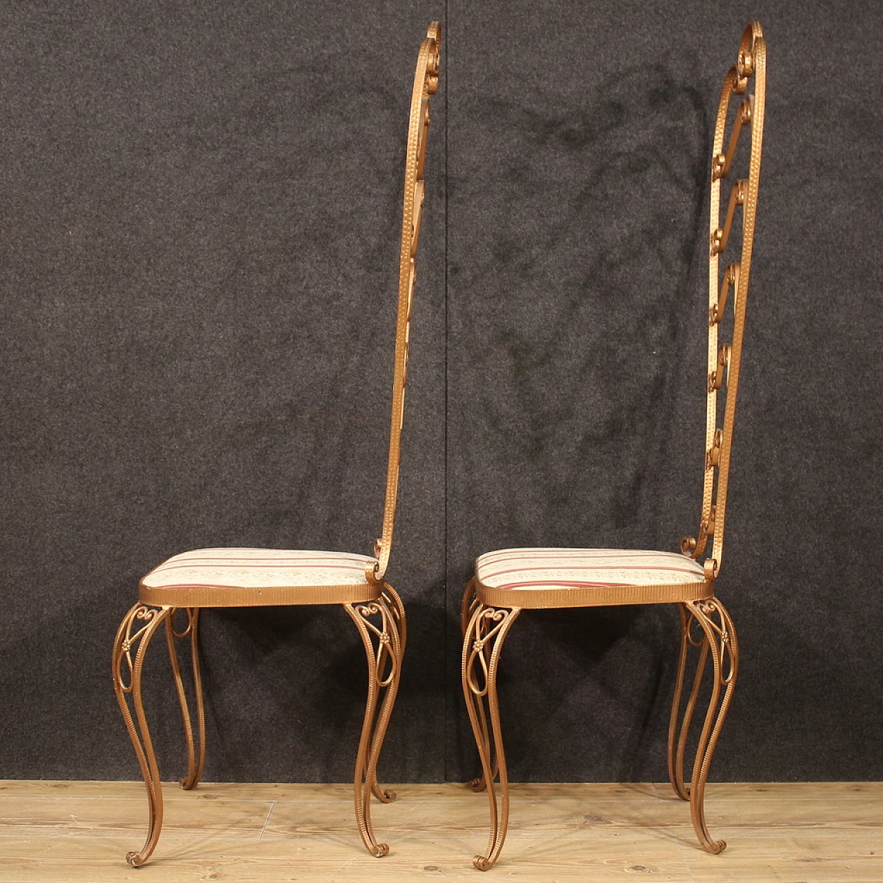Pair of gilded metal chairs by Pier Luigi Colli, 1960s 9