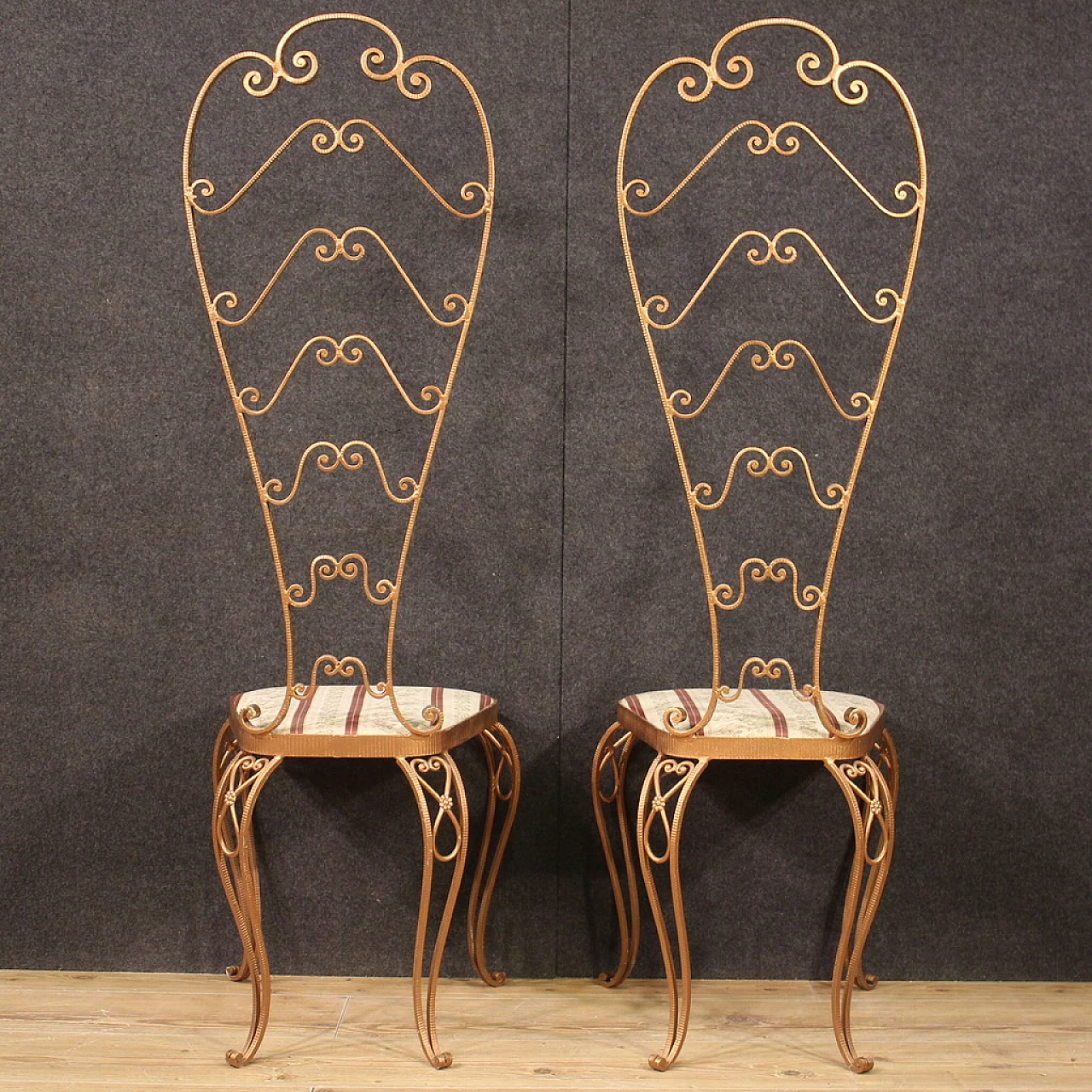 Pair of gilded metal chairs by Pier Luigi Colli, 1960s 10