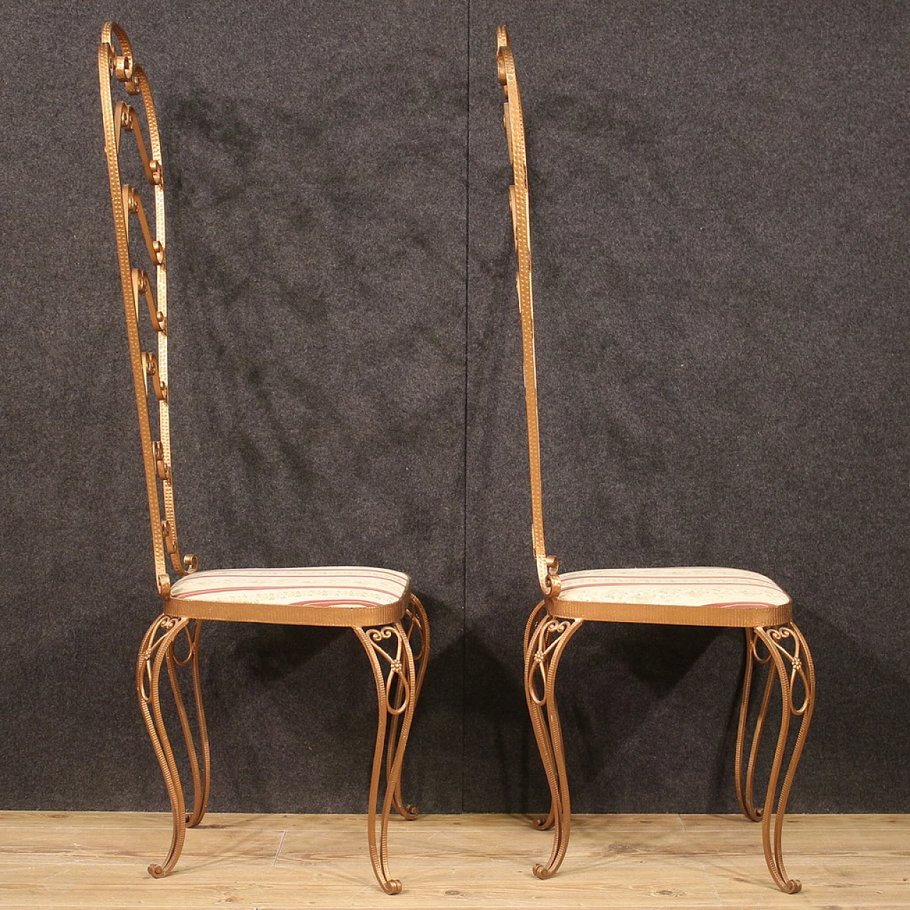 Pair of gilded metal chairs by Pier Luigi Colli, 1960s 11