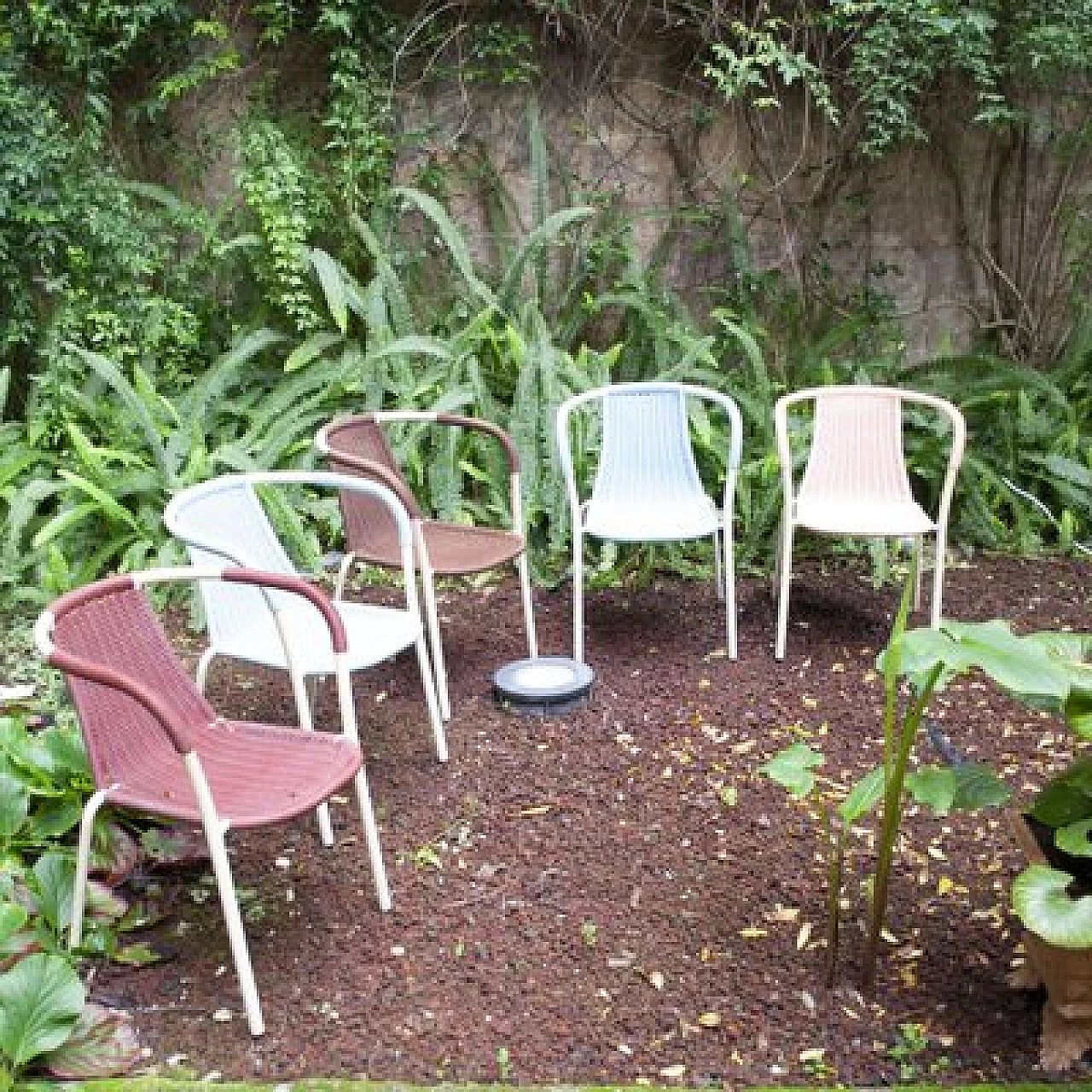 5 Plastic and lacquered metal armchairs, 1960s 1
