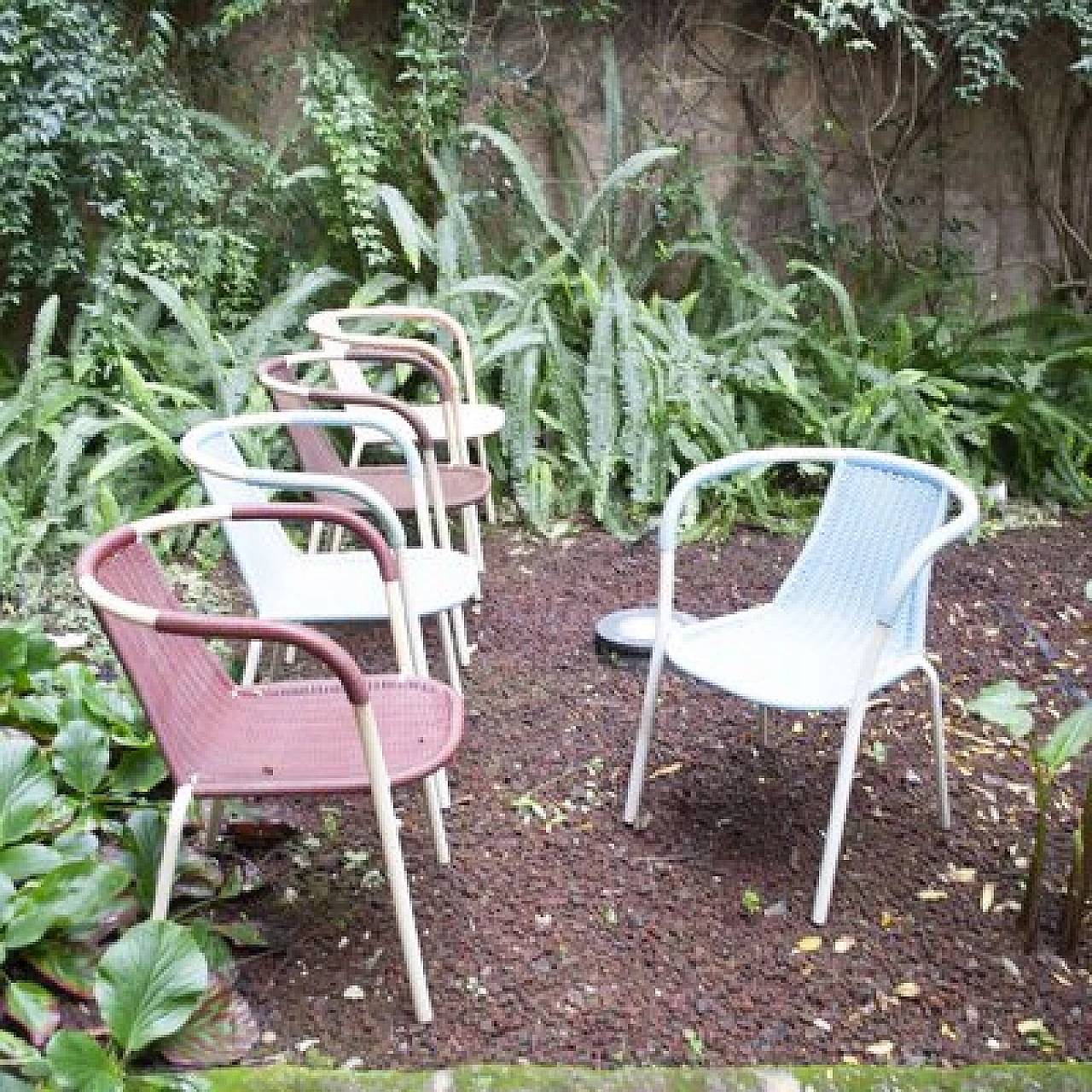 5 Plastic and lacquered metal armchairs, 1960s 3