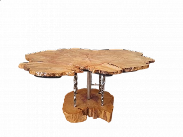 Plane tree wood and iron coffee table
