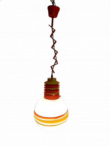 70'S CHANDELIER IN METAL AND COLORED GLASS WORKING