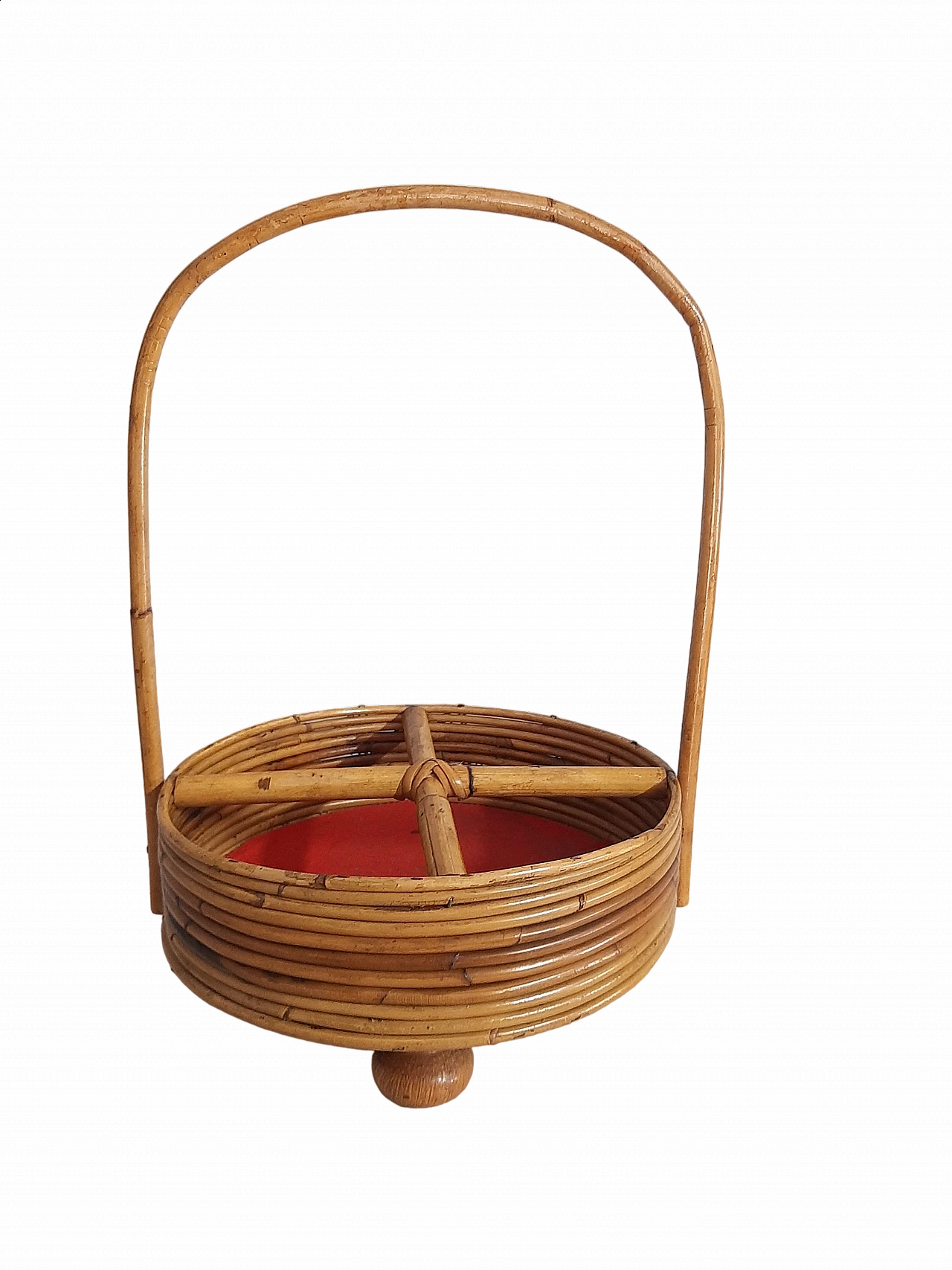 Bamboo basket with wooden feet, 1960s 8