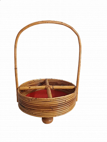 Bamboo basket with wooden feet, 1960s