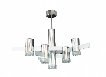 Glass, metal and aluminium chandelier by Gaetano Sciolari, 1970s