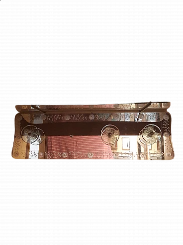Appendiabiti specchiato in vetro di Murano con incisioni, anni '50