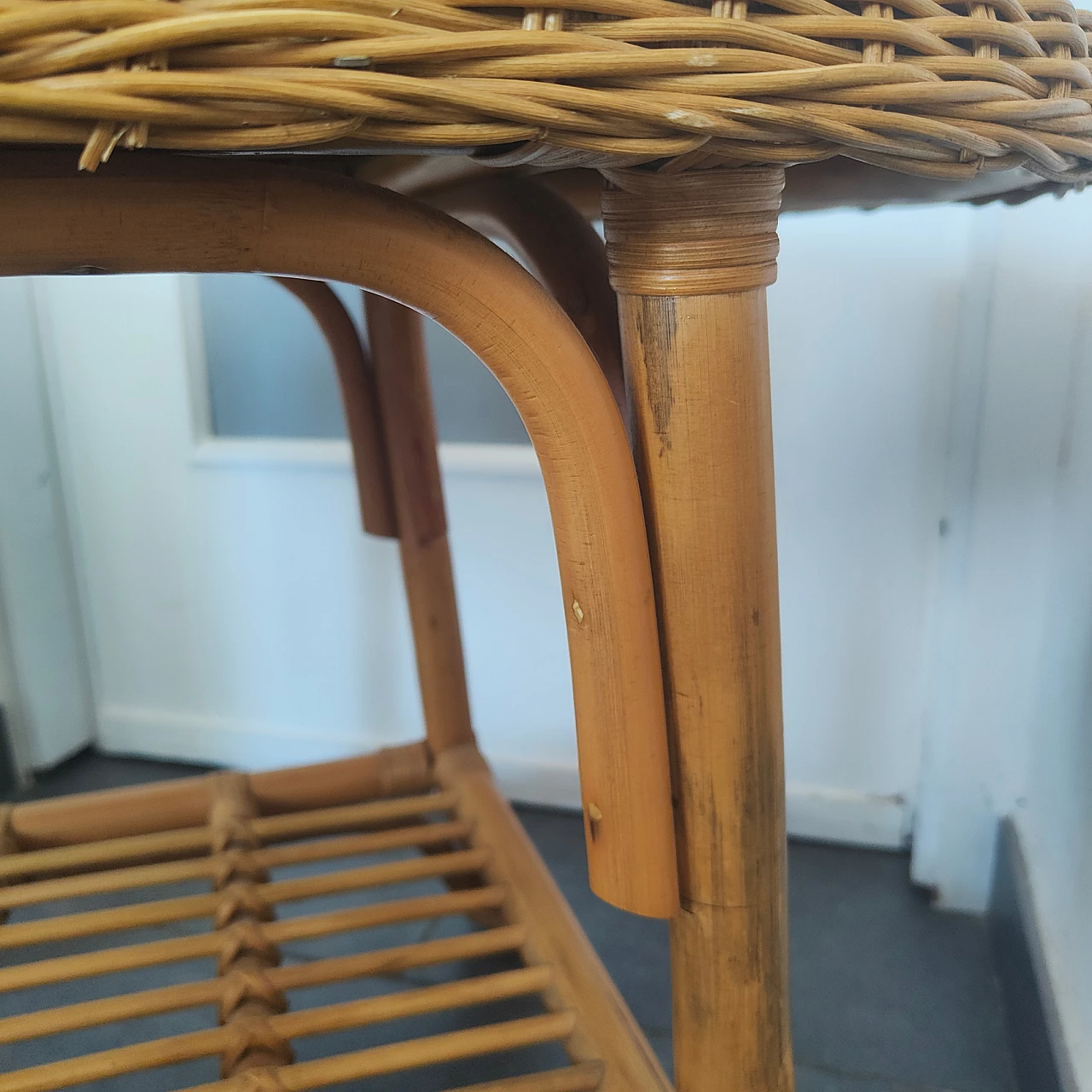 Bamboo and wicker coffee table with double shelf, 1970s 5