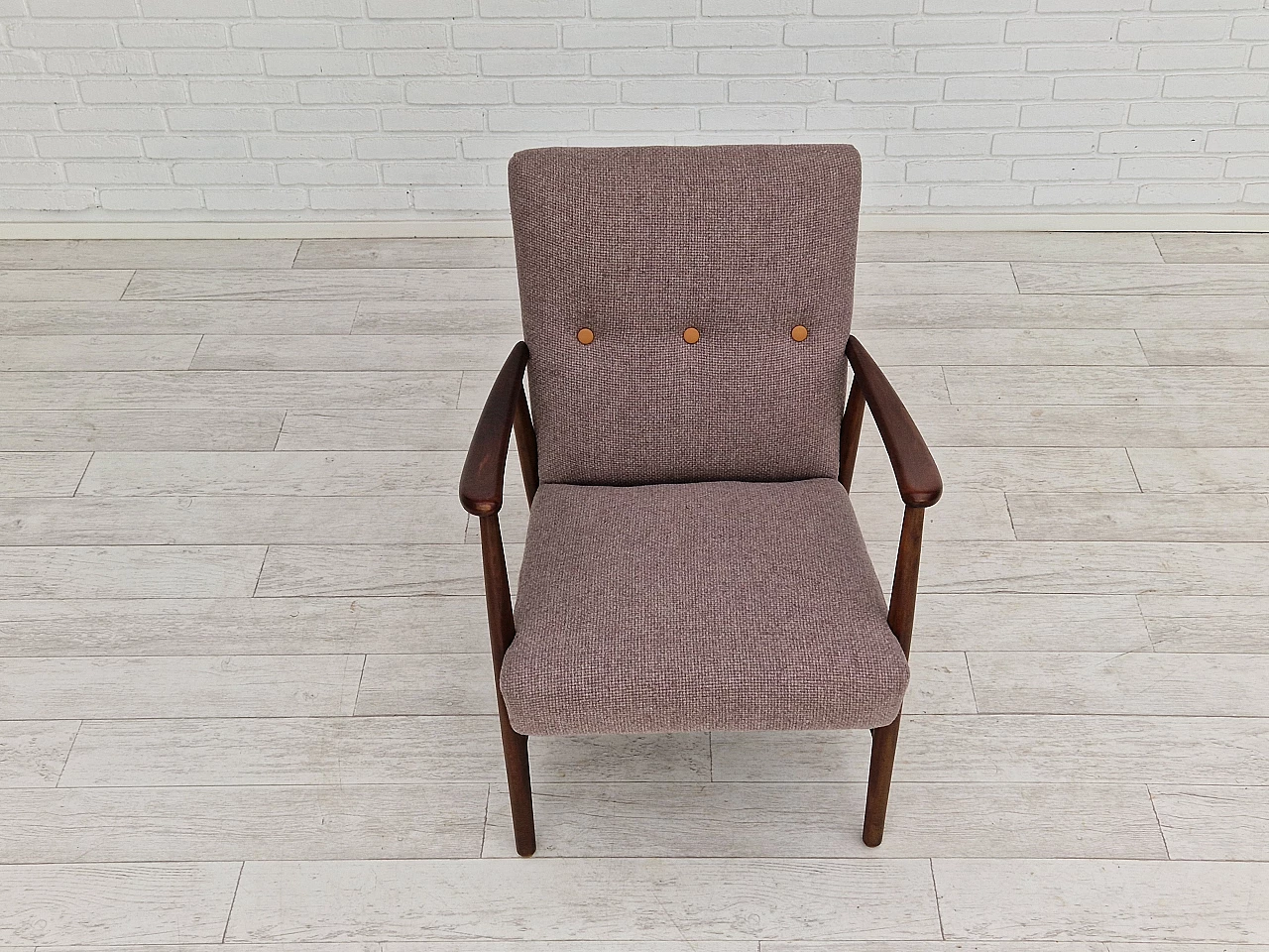 Swedish armchair upholstered in wool with leather buttons, 1960s 3