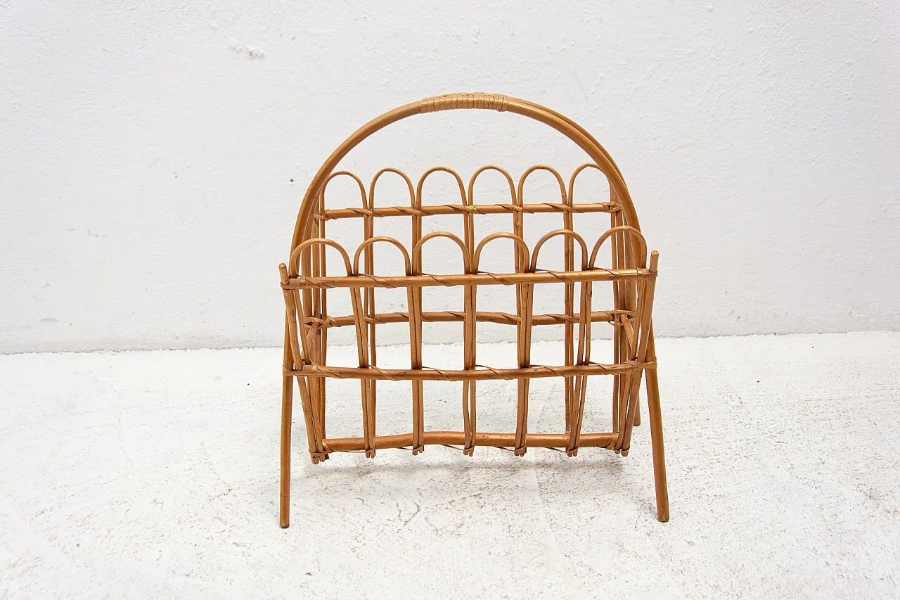 Rattan magazine rack by Jan Kalous for Úluv, 1960s 12