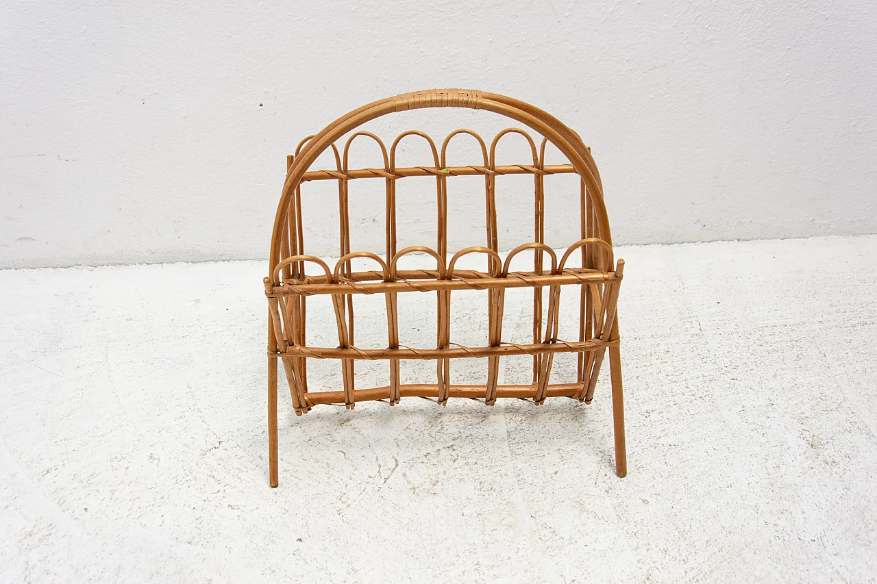 Rattan magazine rack by Jan Kalous for Úluv, 1960s 13