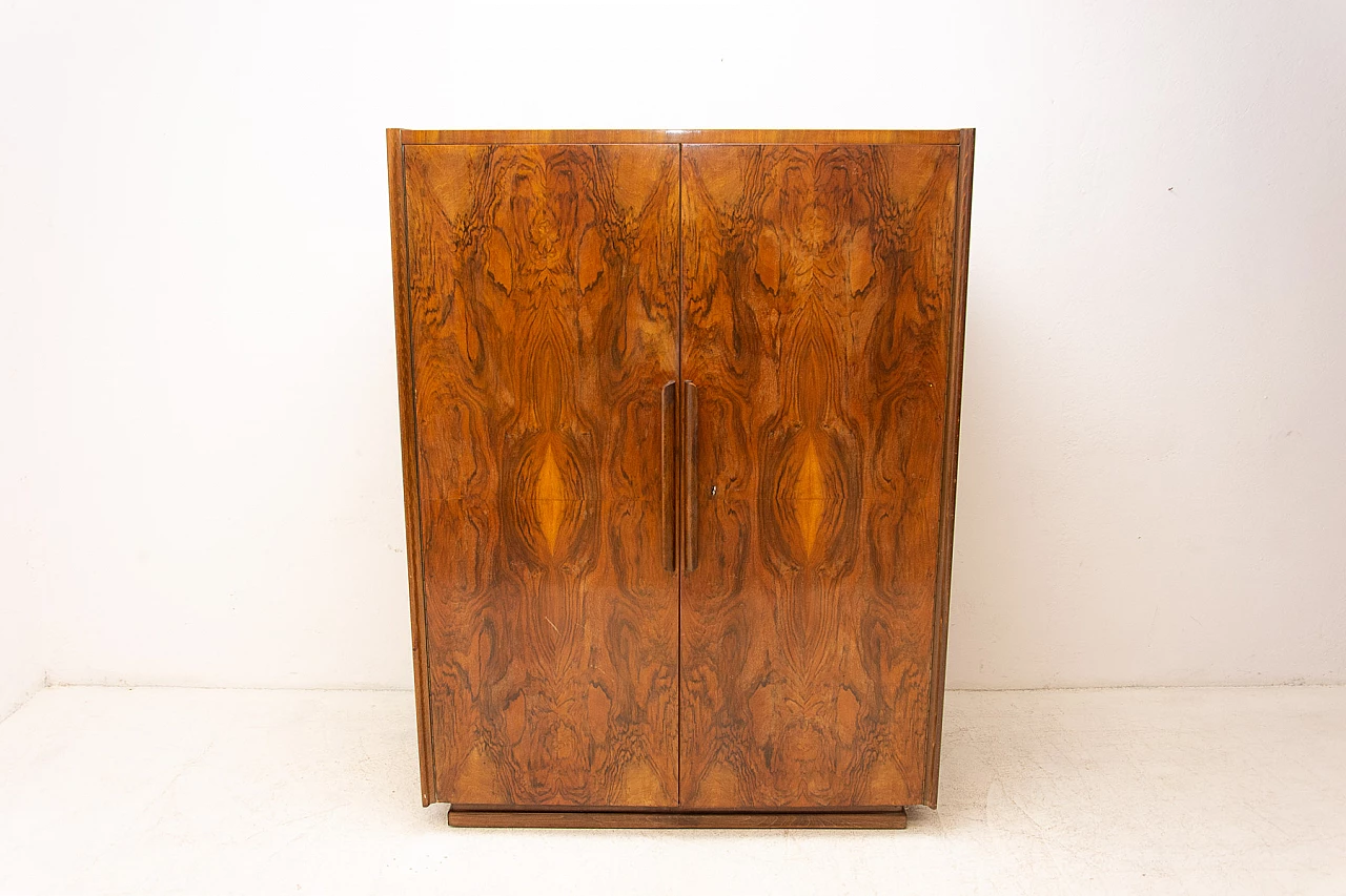 Walnut functionalist wardrobe by UP Zavody, 1950s 21