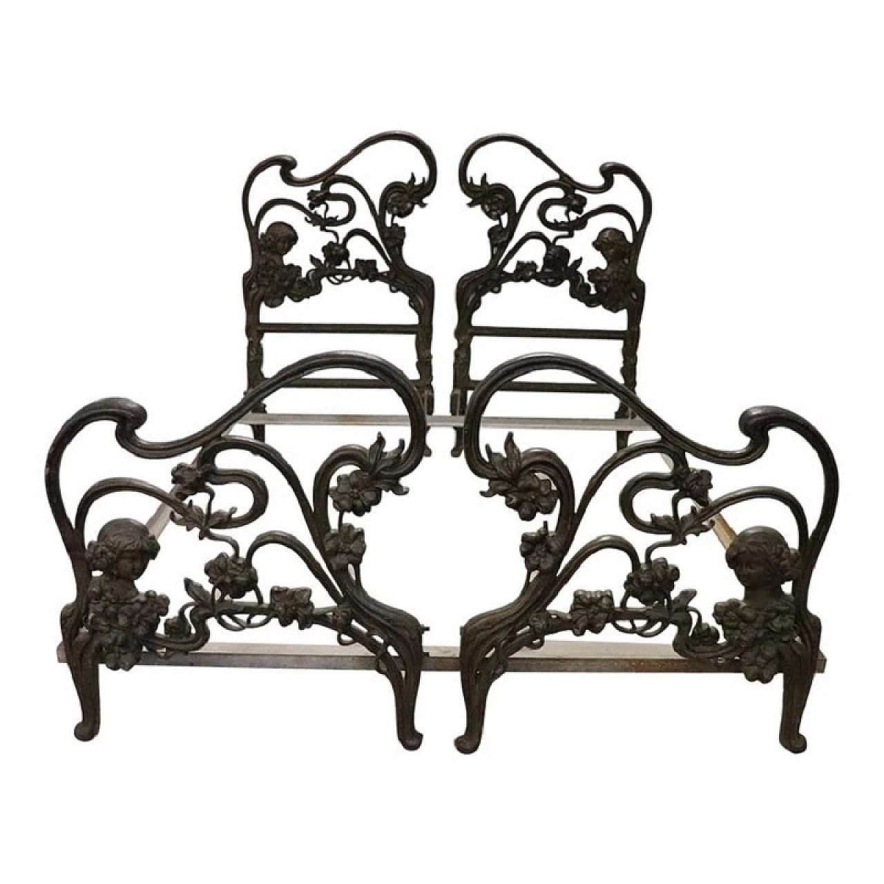 Hand-forged cast iron Art Nouveau double bed, late 19th century 1