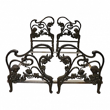 Hand-forged cast iron Art Nouveau double bed, late 19th century