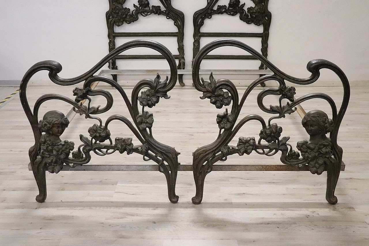 Hand-forged cast iron Art Nouveau double bed, late 19th century 2