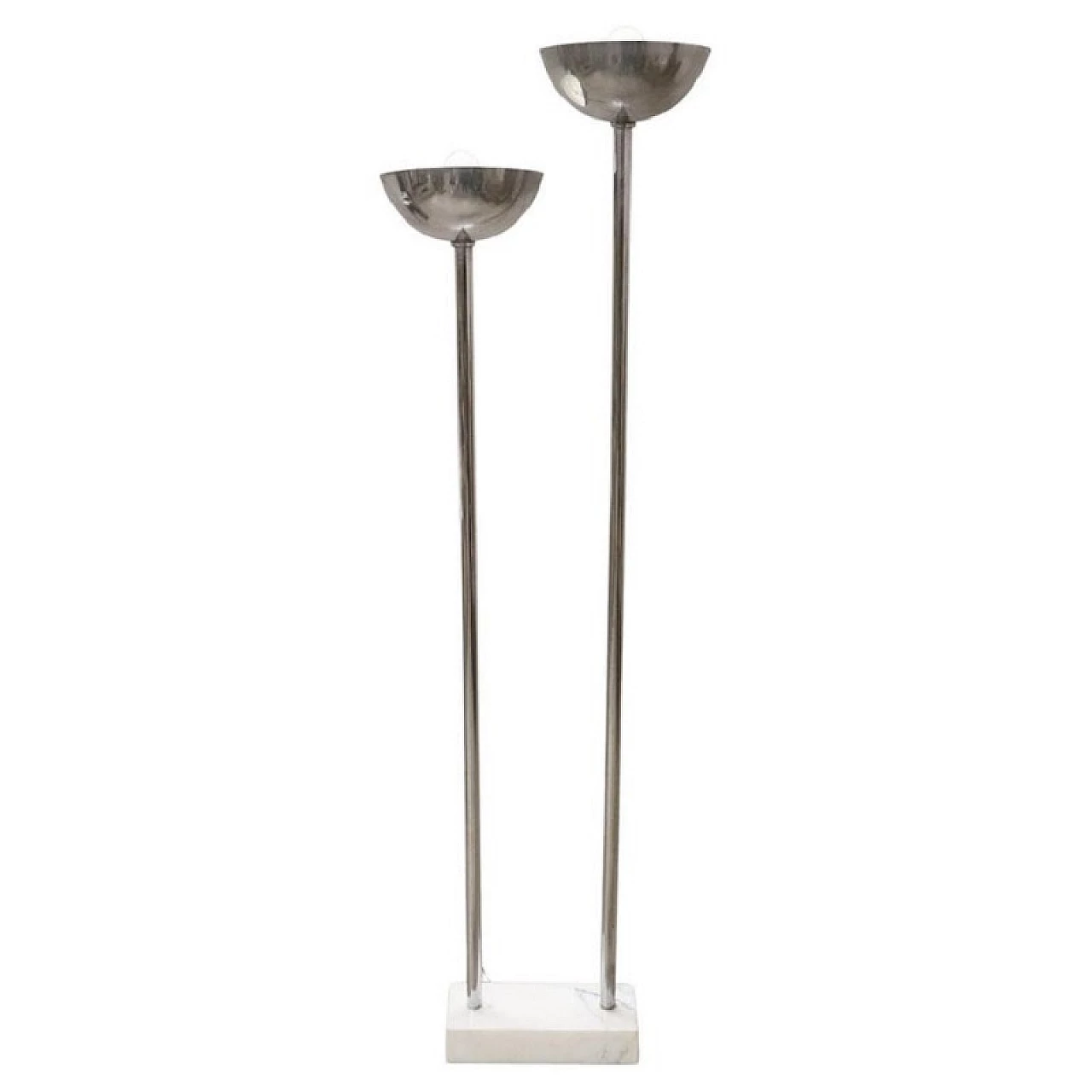 Chrome-plated metal floor lamp with marble base, 1980s 1