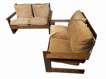 Pair of sofas in walnut attributed to Carlo Scarpa, 1960s