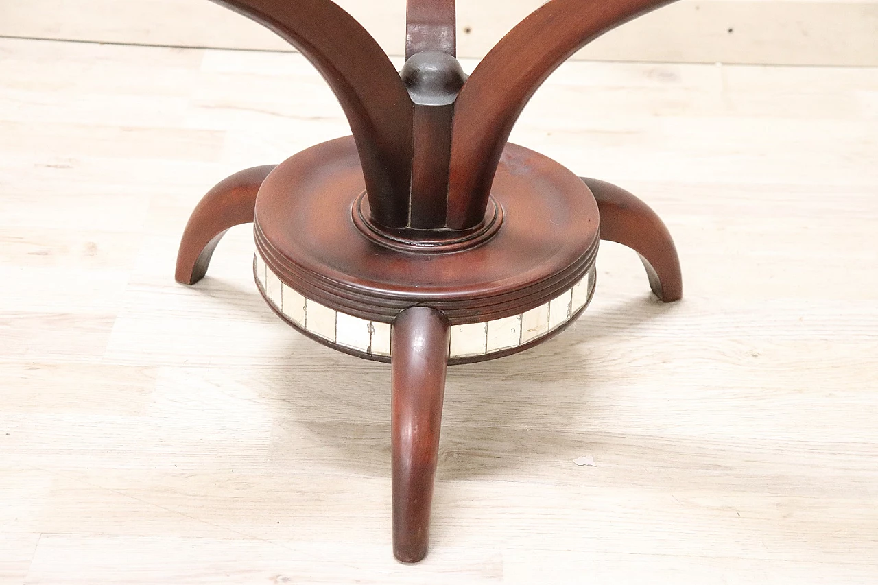 Round coffee table with wooden base and decorated glass top, 1950s 3