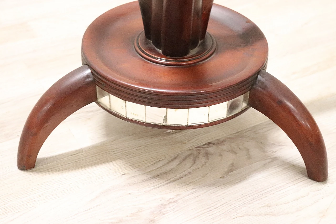 Round coffee table with wooden base and decorated glass top, 1950s 8