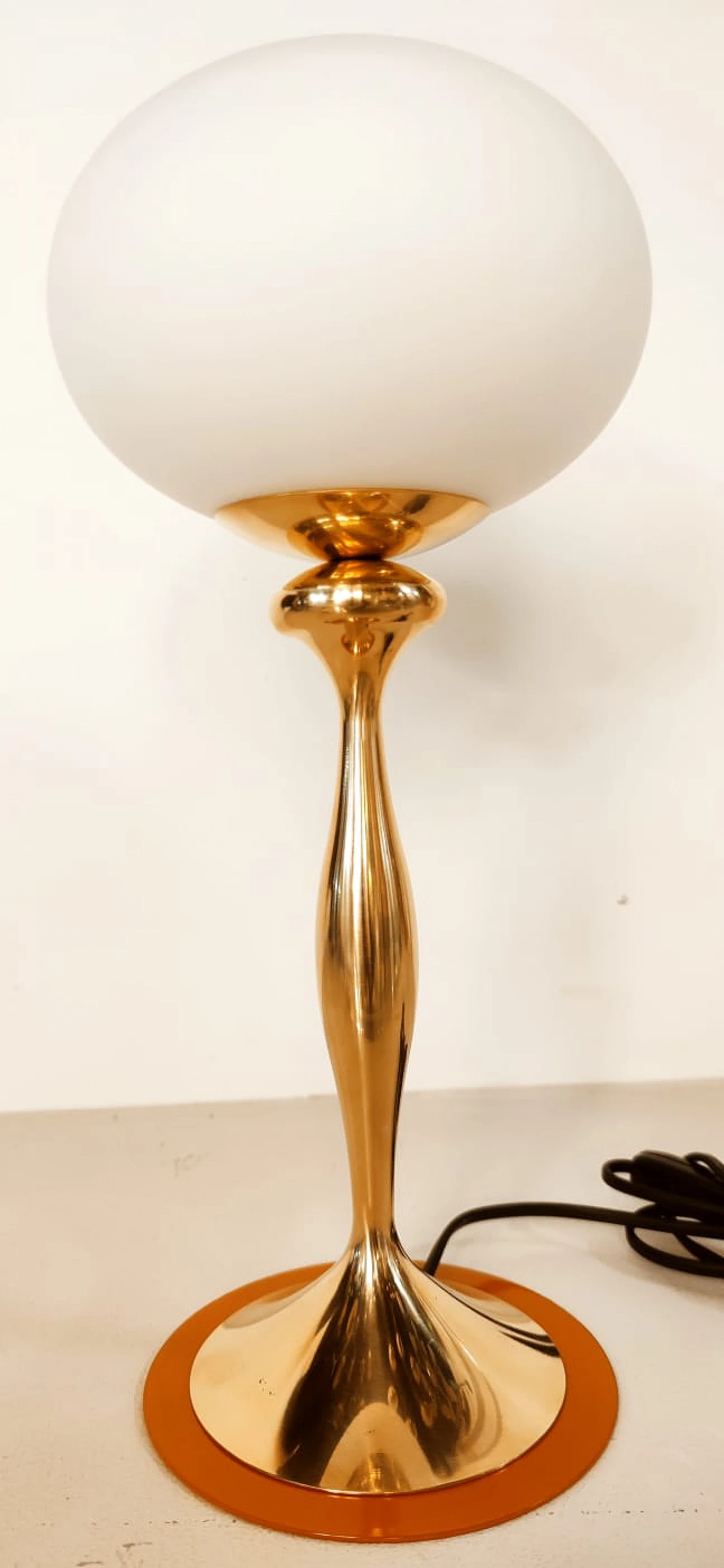 Brass table lamp with oval glass and orange disc, 1960s 2