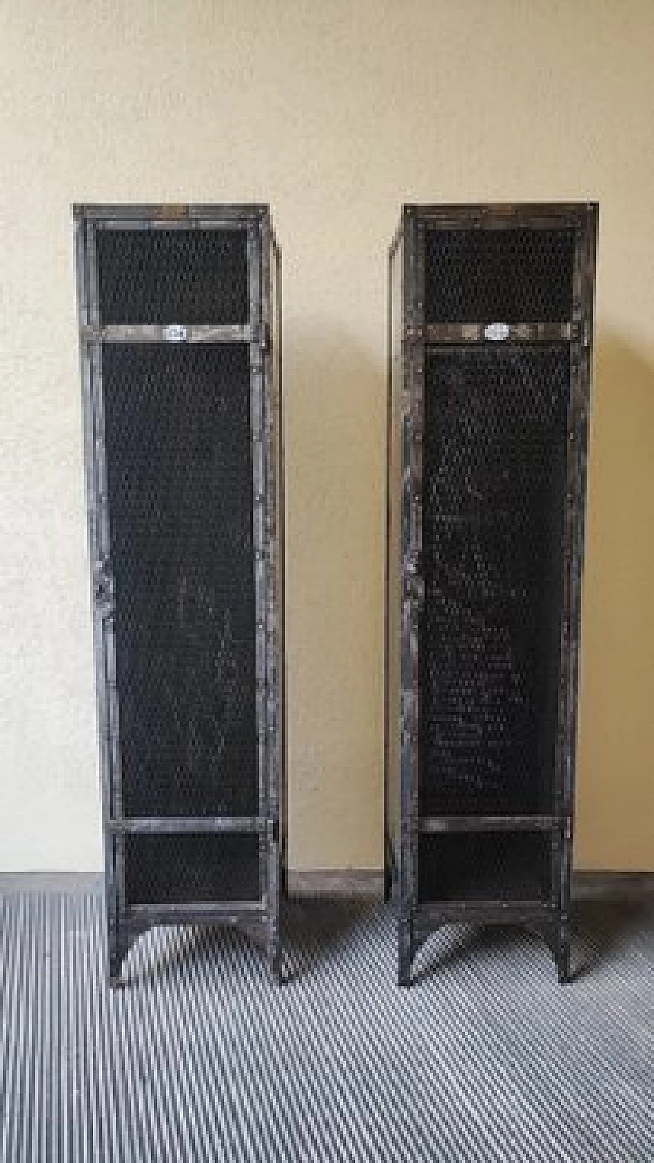 Pair of iron lockers with wooden shelves, 1950s 3