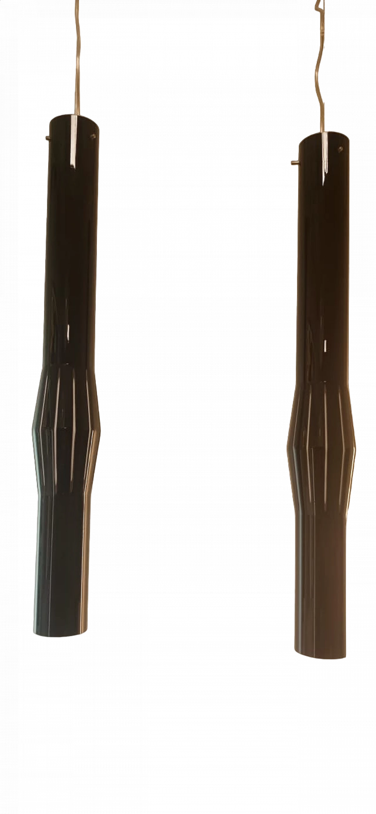 Pair of black Murano glass hanging lamps, 1980s 9