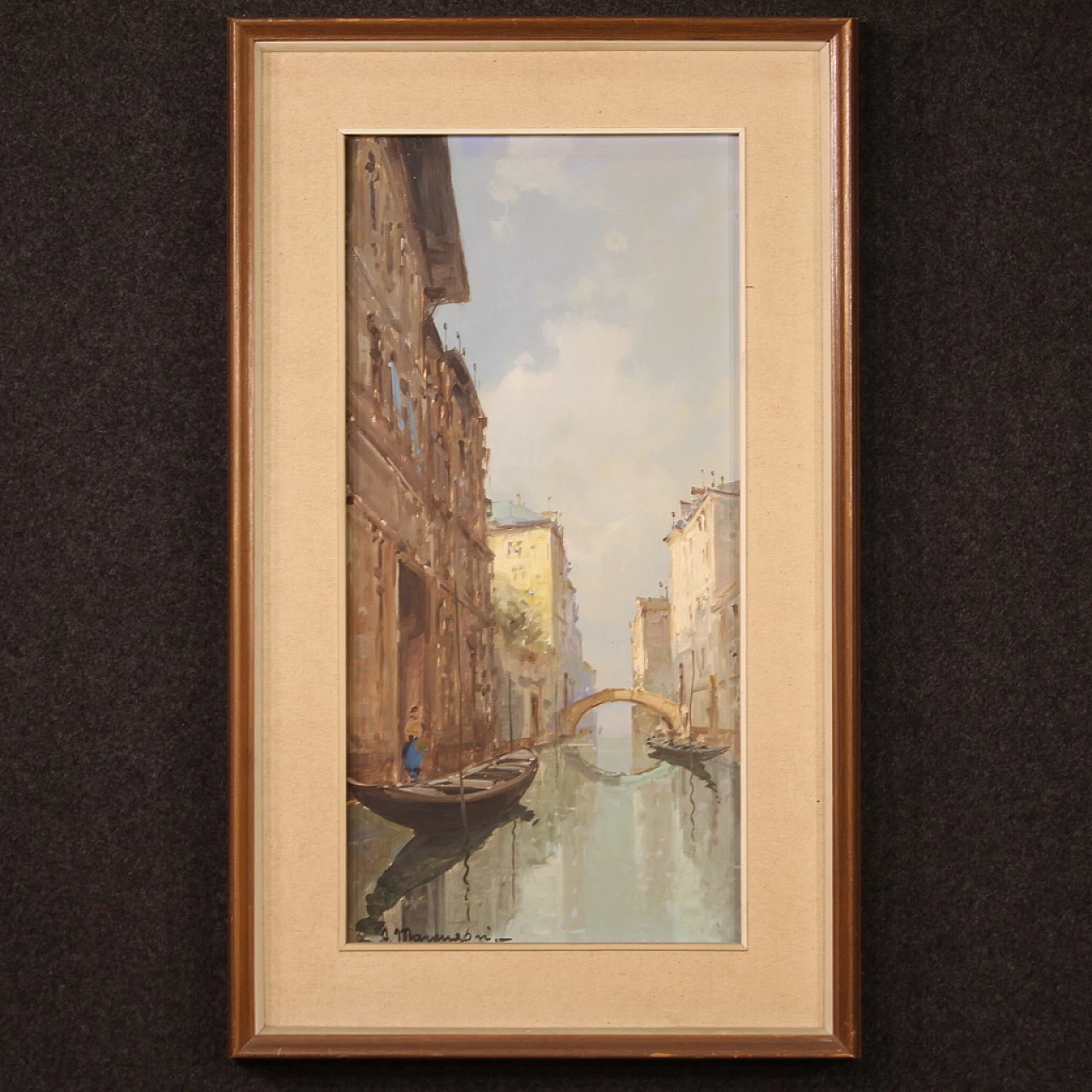Dipinto di veduta di Venezia, olio su tela, anni '60 2
