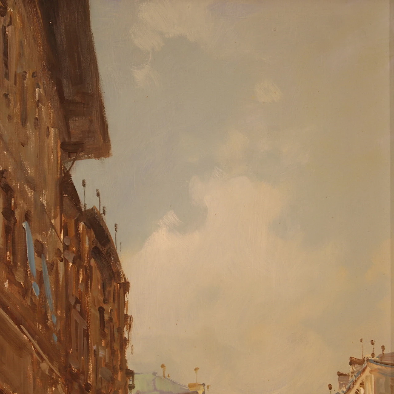 Dipinto di veduta di Venezia, olio su tela, anni '60 10