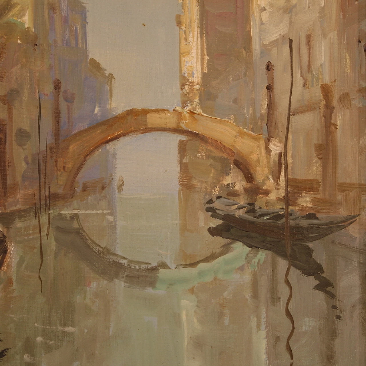 Dipinto di veduta di Venezia, olio su tela, anni '60 11