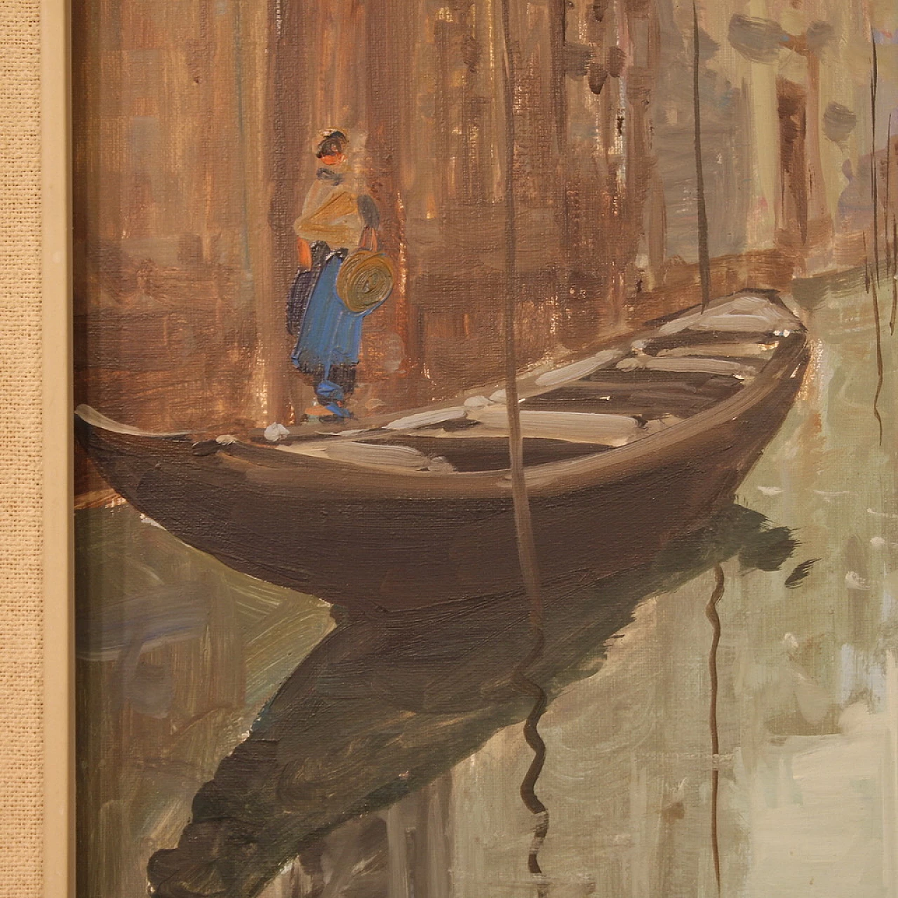 Dipinto di veduta di Venezia, olio su tela, anni '60 12