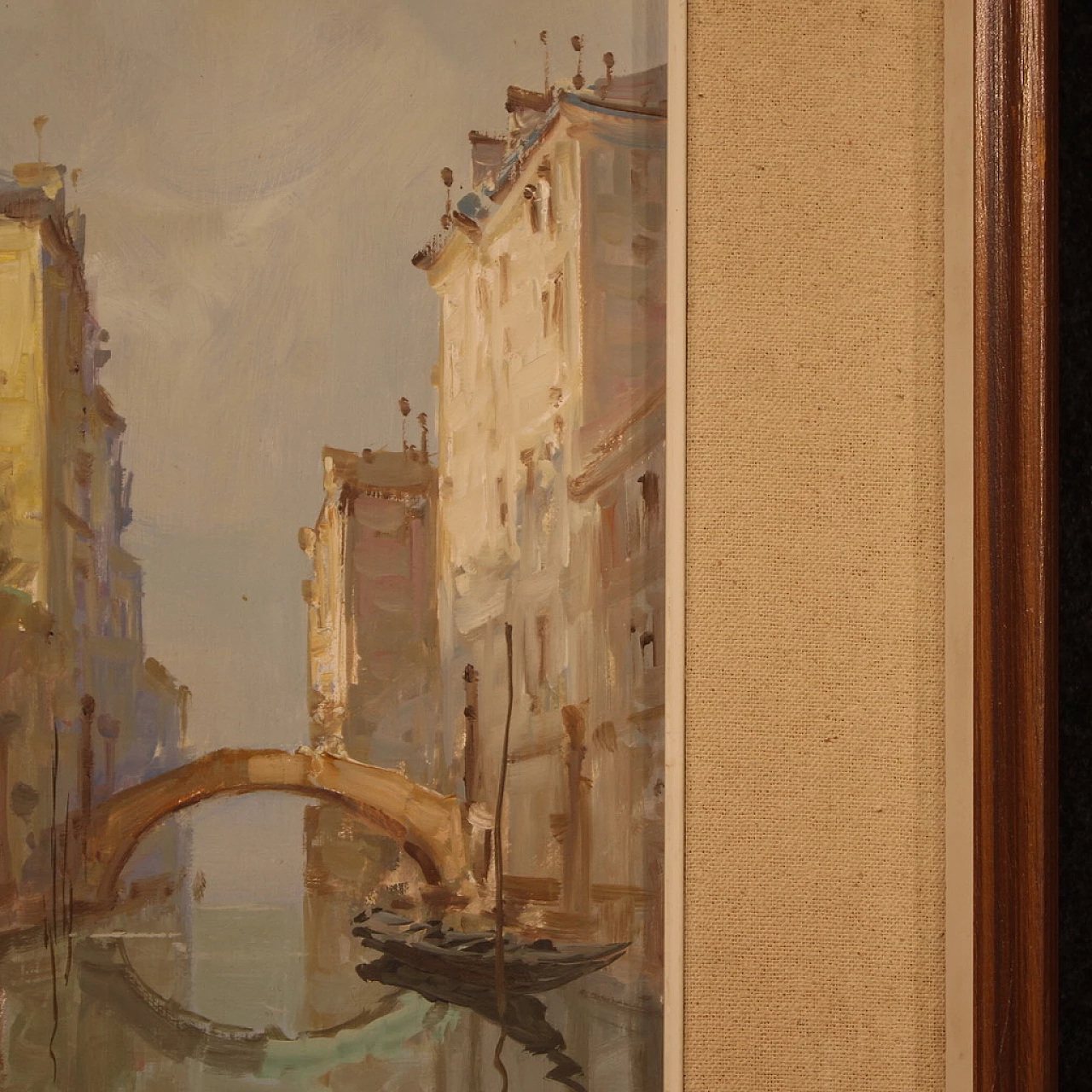 Dipinto di veduta di Venezia, olio su tela, anni '60 13