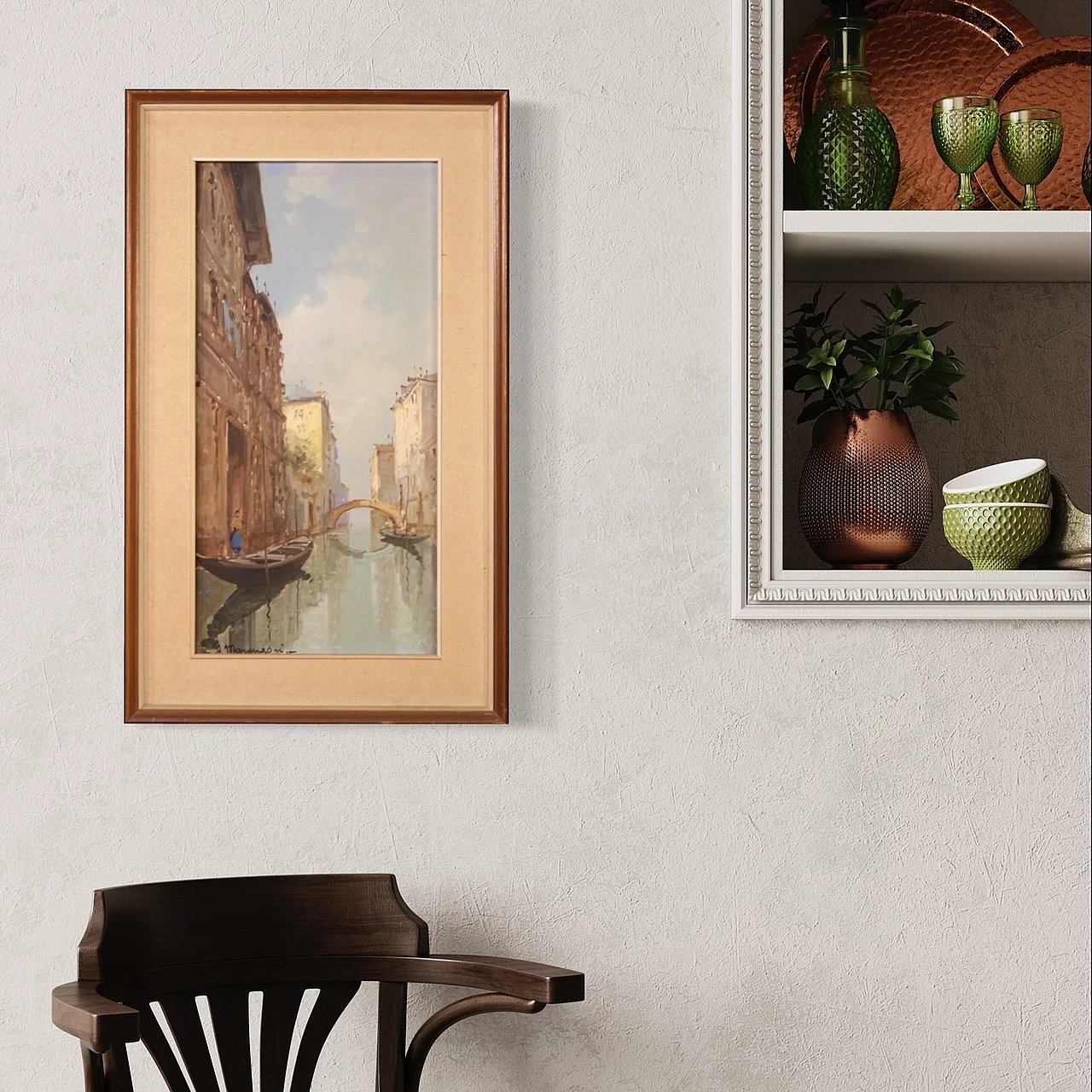 Dipinto di veduta di Venezia, olio su tela, anni '60 14