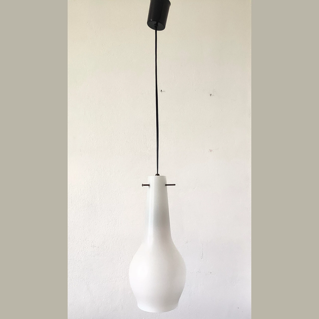 White opaline glass hanging lamp, 1950s 6