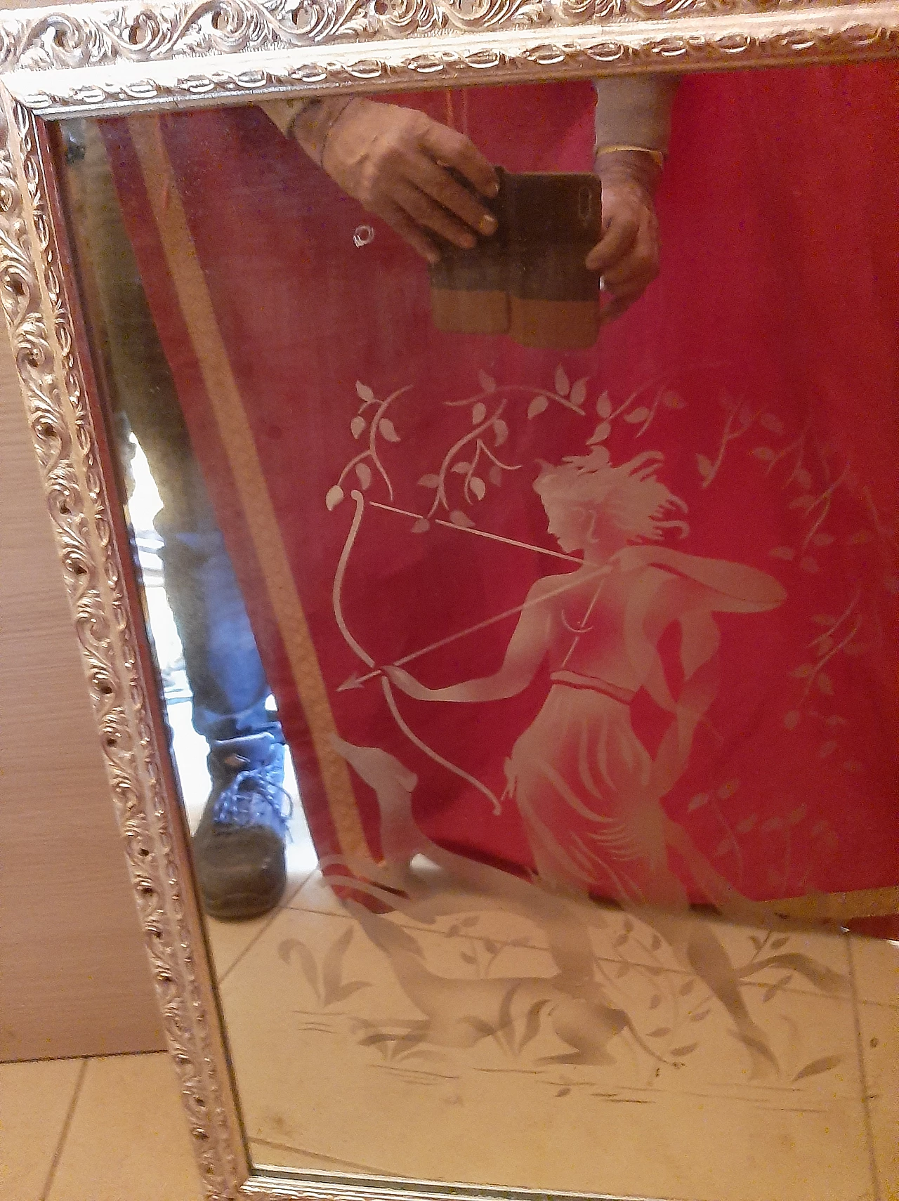 Coppia di specchi con incisione di cacciatrice, anni '30 12