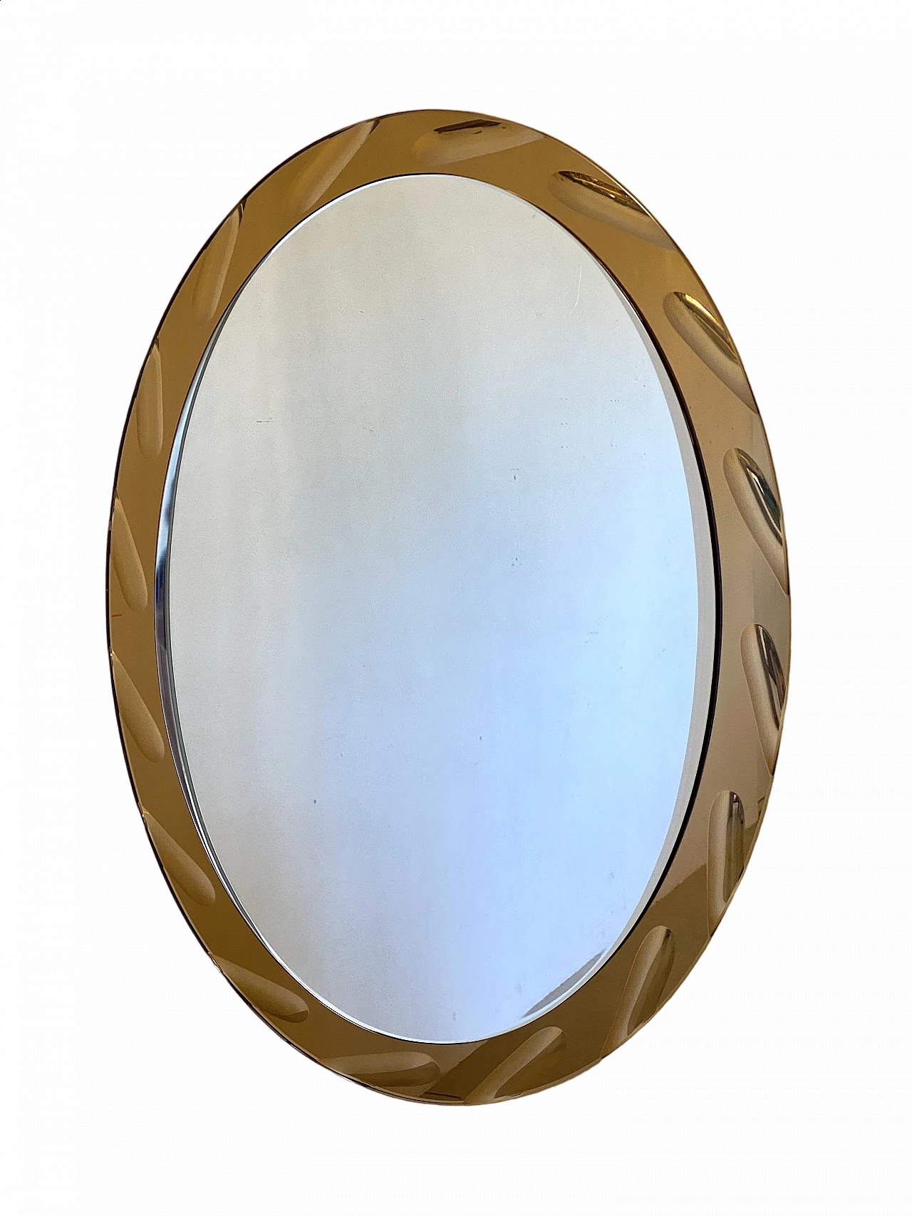 Oval amber glass mirror by Cristal Art, 1970s 6