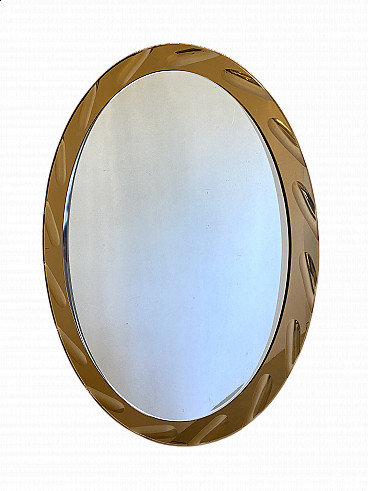 Oval amber glass mirror by Cristal Art, 1970s