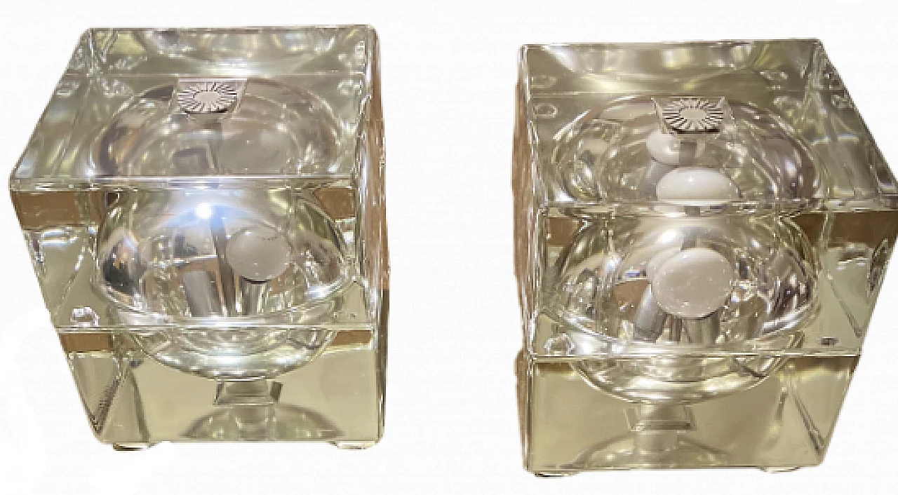 Pair of Cubosfera lamps by Alessandro Mendini for Fidenza Vetraria, 1960s 4
