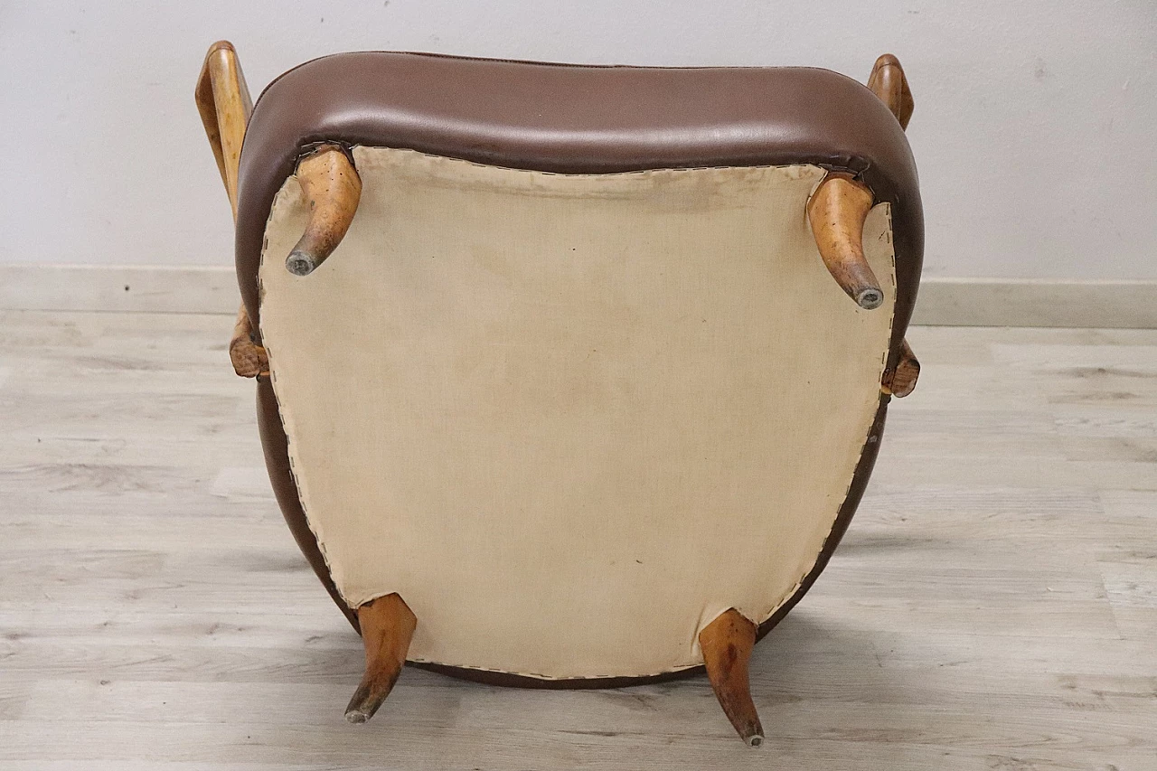 Beech and brown leatherette armchair, 1950s 7