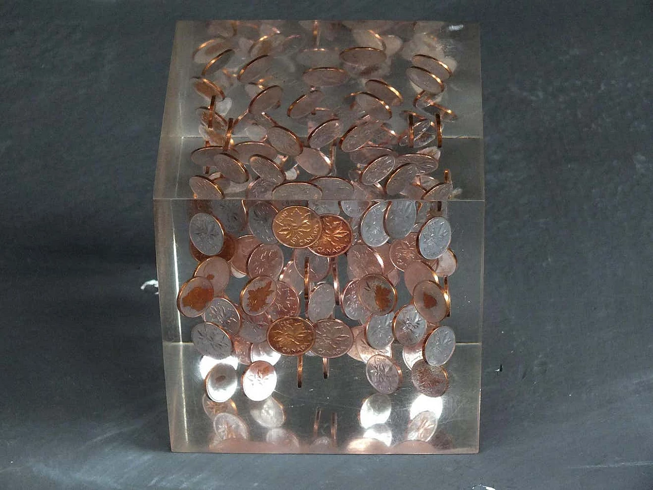 George Schreber, 1 cent, plexiglas and lucite cubic sculpture, 1974 5